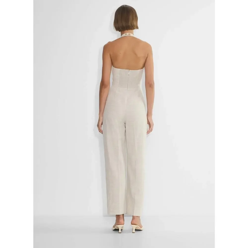 Aritzia Wilfred CruiseLinen Upscale Jumpsuit Natural Ecru Linen Lyocell, sz 4
